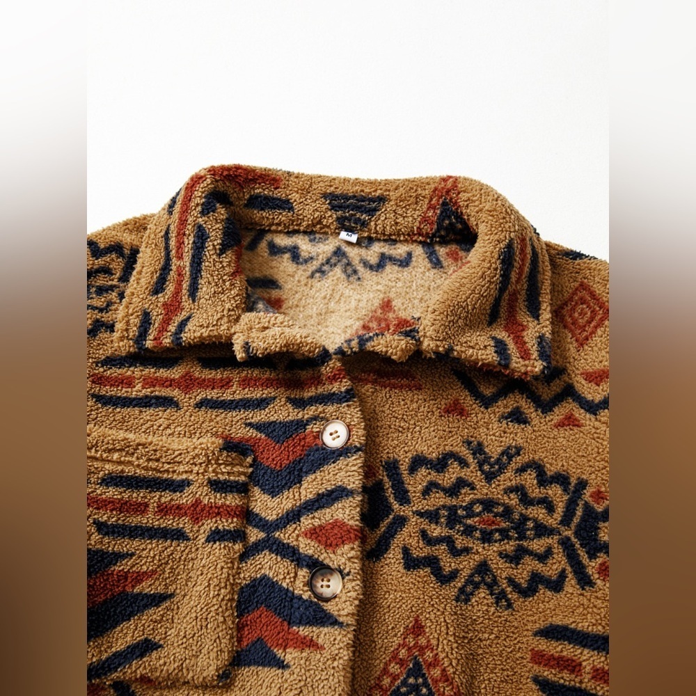 Western Aztec Pattern Fleece Button-Up Shacket - Picture 5 of 6